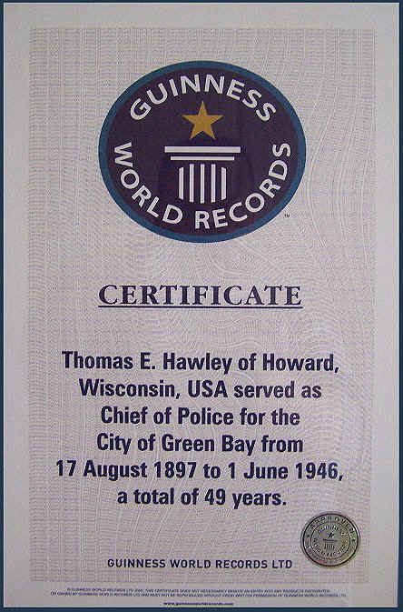 Thomas E. Hawley Green Bay Chief of Police Certificate